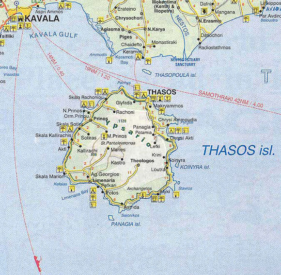 Thassos on the map of Greece. Thassos Greece